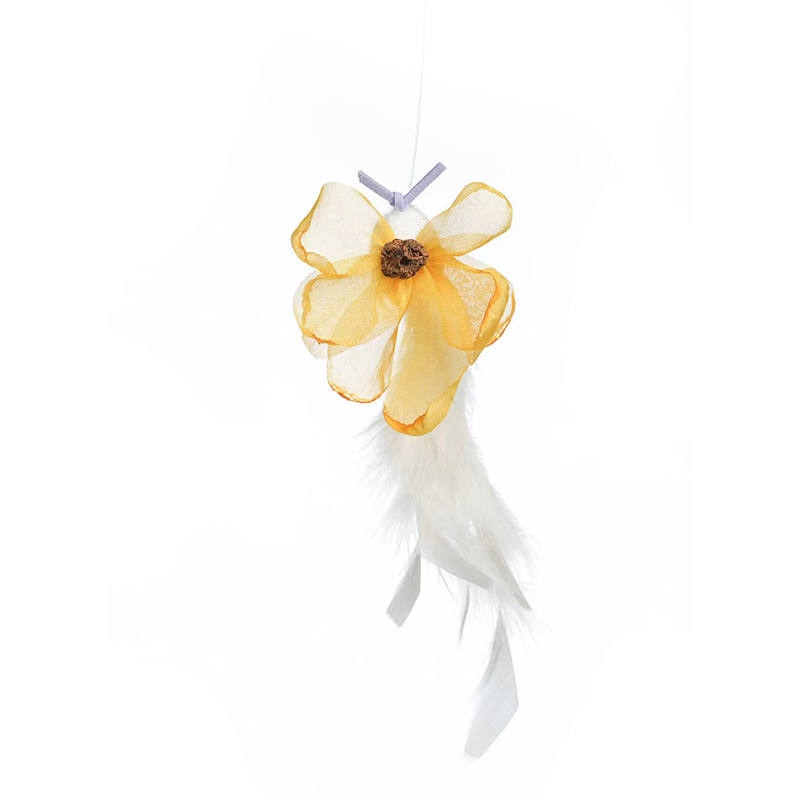 Springtime series retractable cat-teasing wand-Yellow feathered