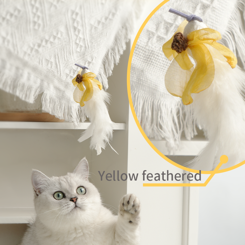 Springtime series retractable cat-teasing wand-Yellow feathered