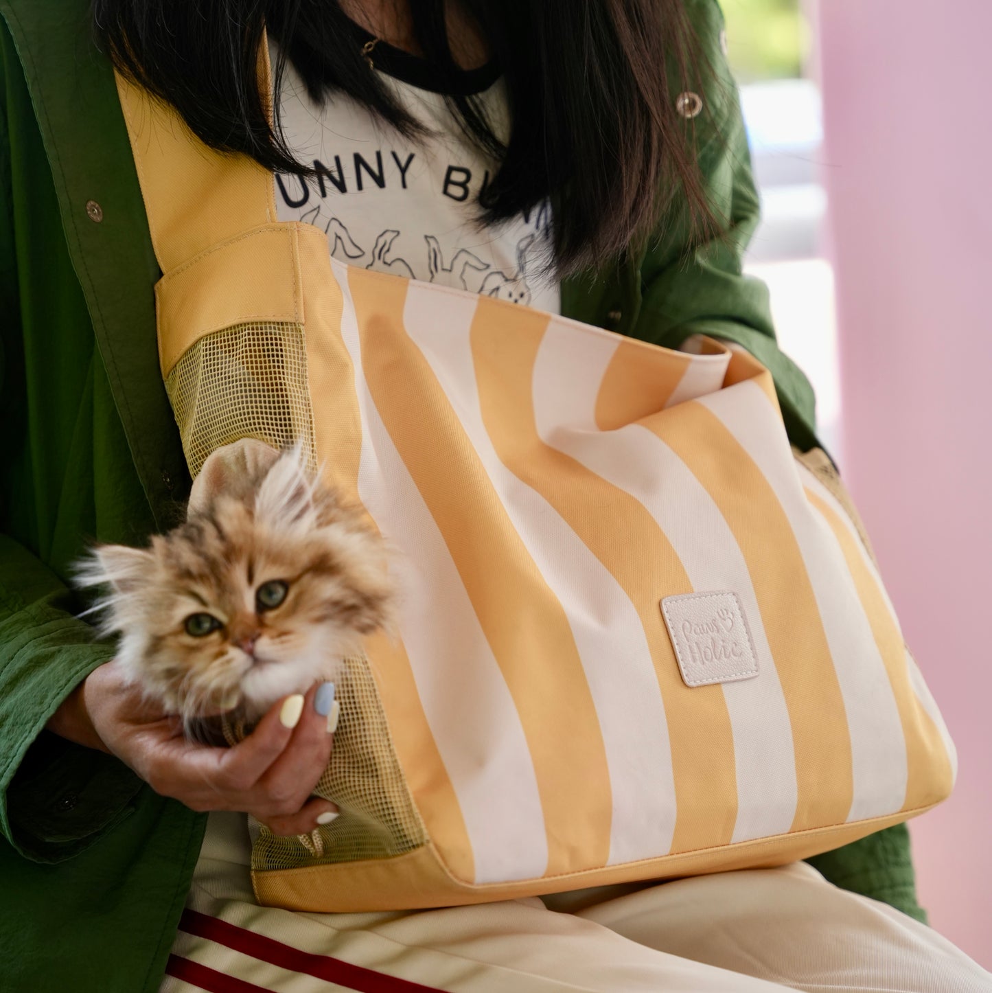 Lightweight striped  pet backpack-Striped Yellow