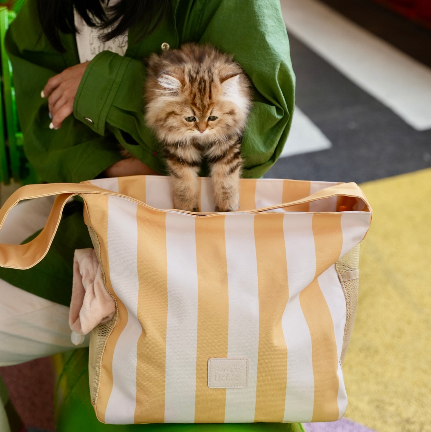 Lightweight striped  pet backpack-Striped Yellow